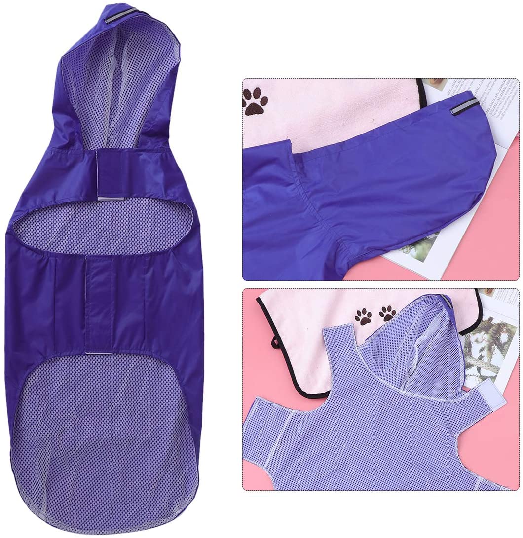  POPETPOP Chubasquero con Capucha para Perros Medianos y Grandes, Sudaderas Impermeable, Agujero para Arnés, Tira Reflectante, Bolsillos (Azul, 5XL) 