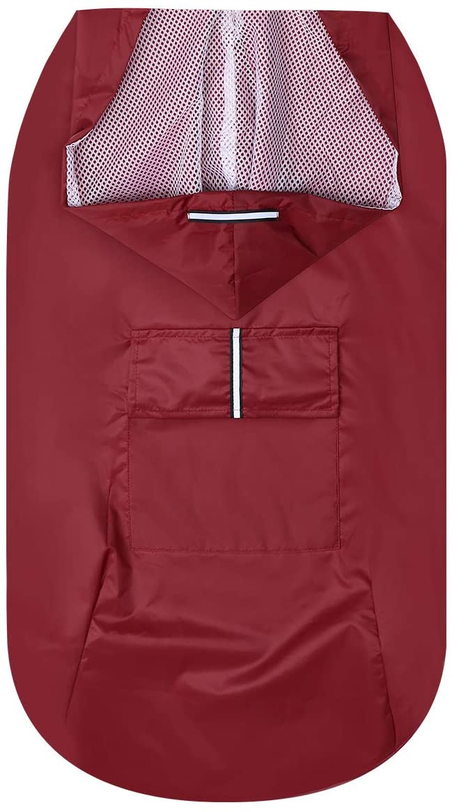  POPETPOP Chubasquero con Capucha para Perros Medianos y Grandes, Sudaderas Impermeable, Agujero para Arnés, Tira Reflectante, Bolsillos (Rojo, 5XL) 