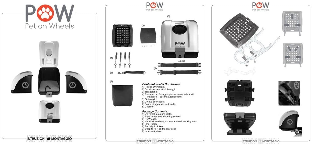  Pow Pet ON Wheels – Transportín para perros y gatos para enganchar en el ciclomotor, motocicleta, bicicleta y apto también para el coche 