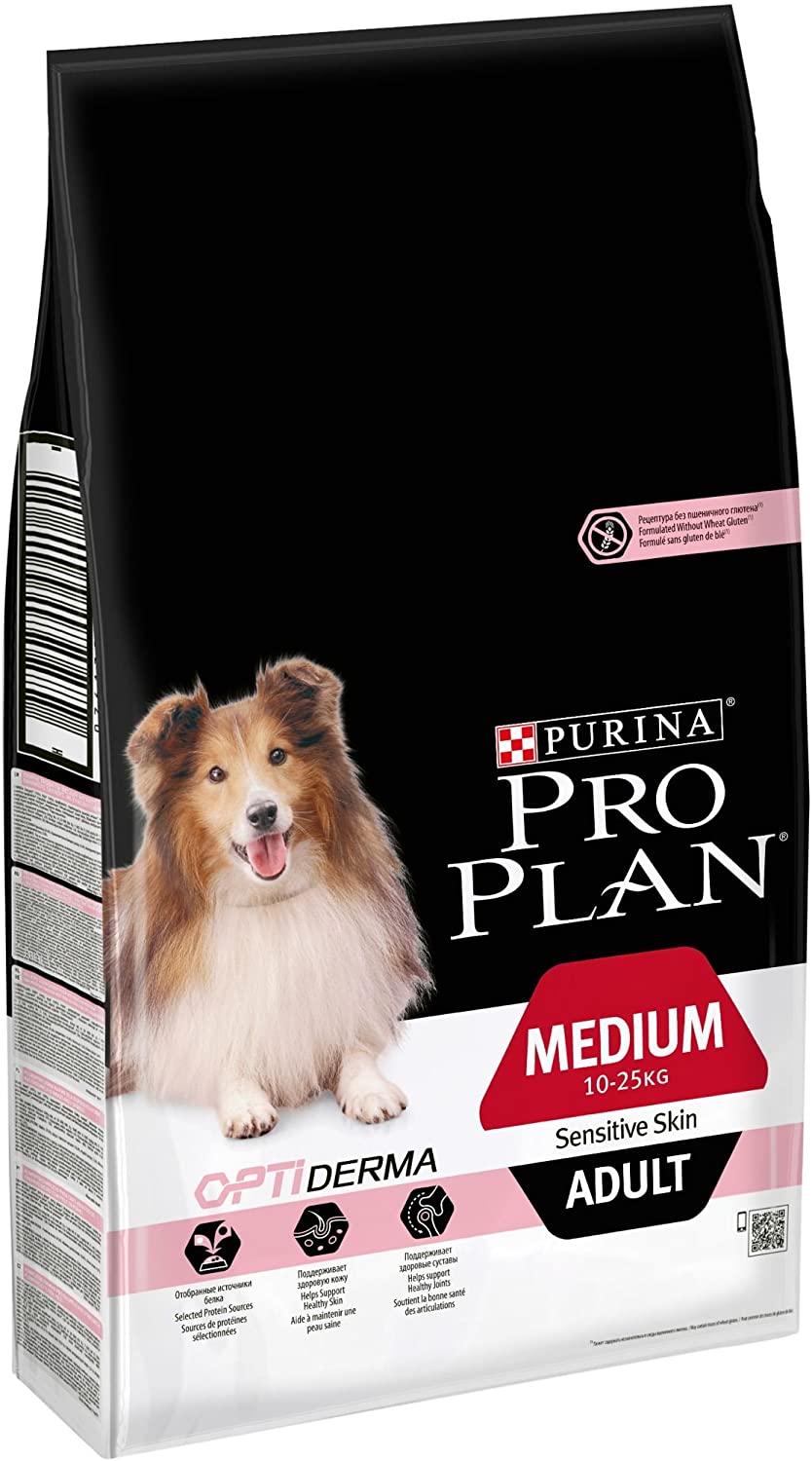  Pro Plan - Medium Adult Sensitive Skin con Optiderma, Rico en salmón – 7 kg – Pienso para Perros Adultos de tamaño Mediano 