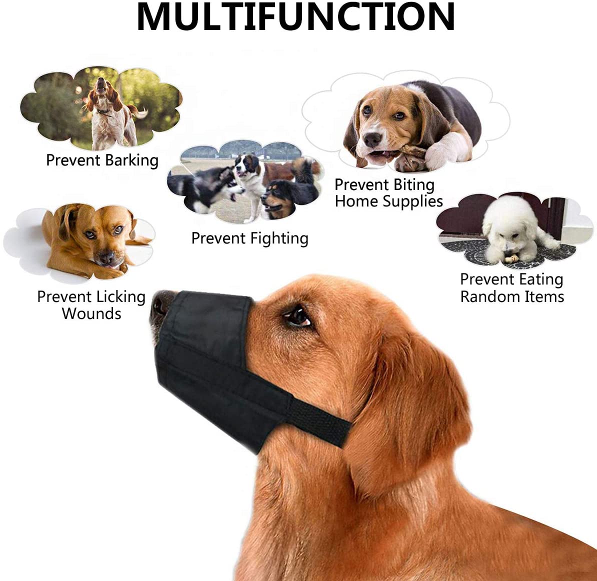  PROZADA [7 PCS] Nylon Bozal para Perros Ajustable, Seguridad Respirable Puppy Anti-Bite Anti-Barking Protector de Seguridad Anti-Chew, Adecuado para Cachorros Grandes y Medianos. 