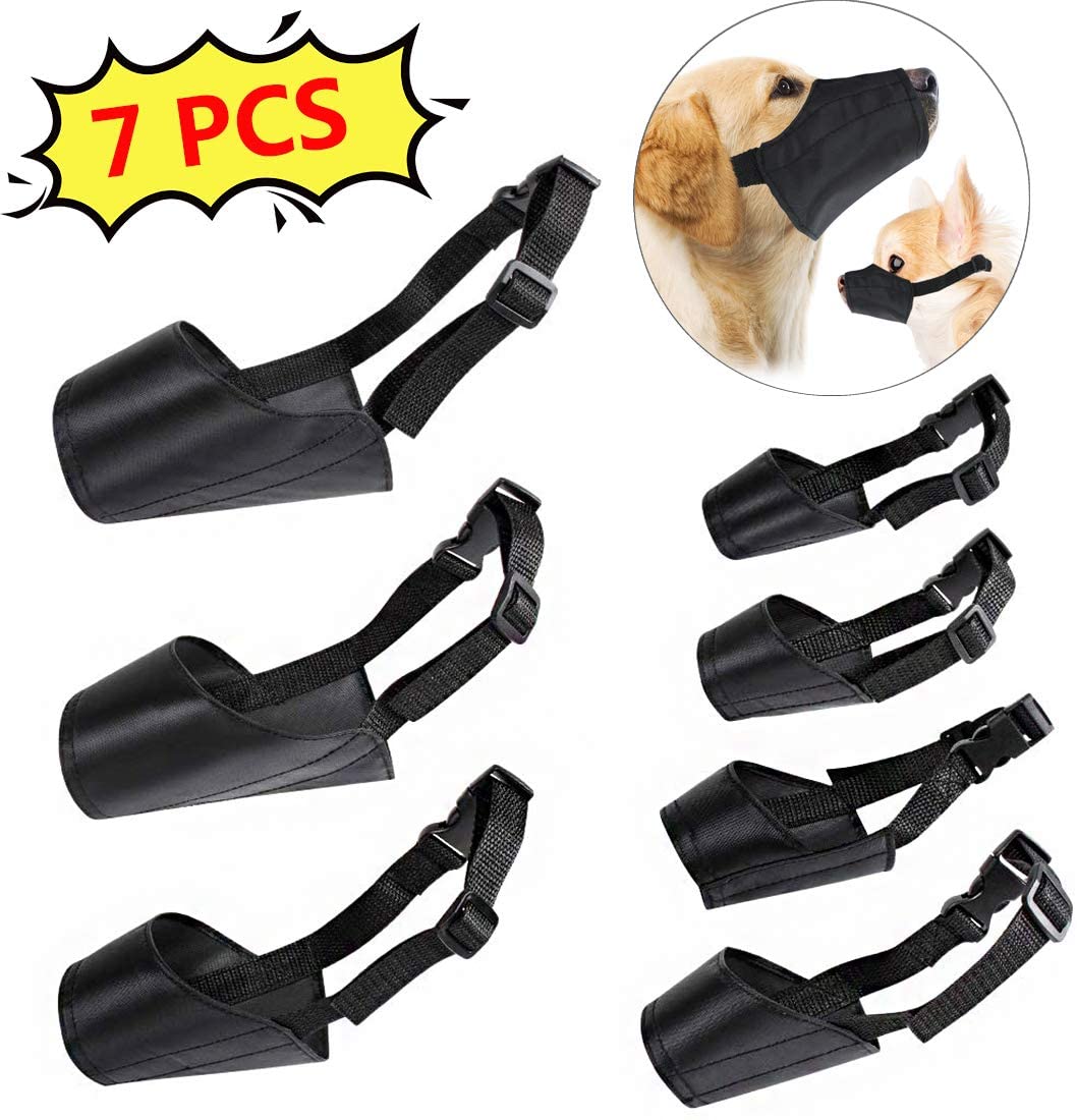  PROZADA [7 PCS] Nylon Bozal para Perros Ajustable, Seguridad Respirable Puppy Anti-Bite Anti-Barking Protector de Seguridad Anti-Chew, Adecuado para Cachorros Grandes y Medianos. 