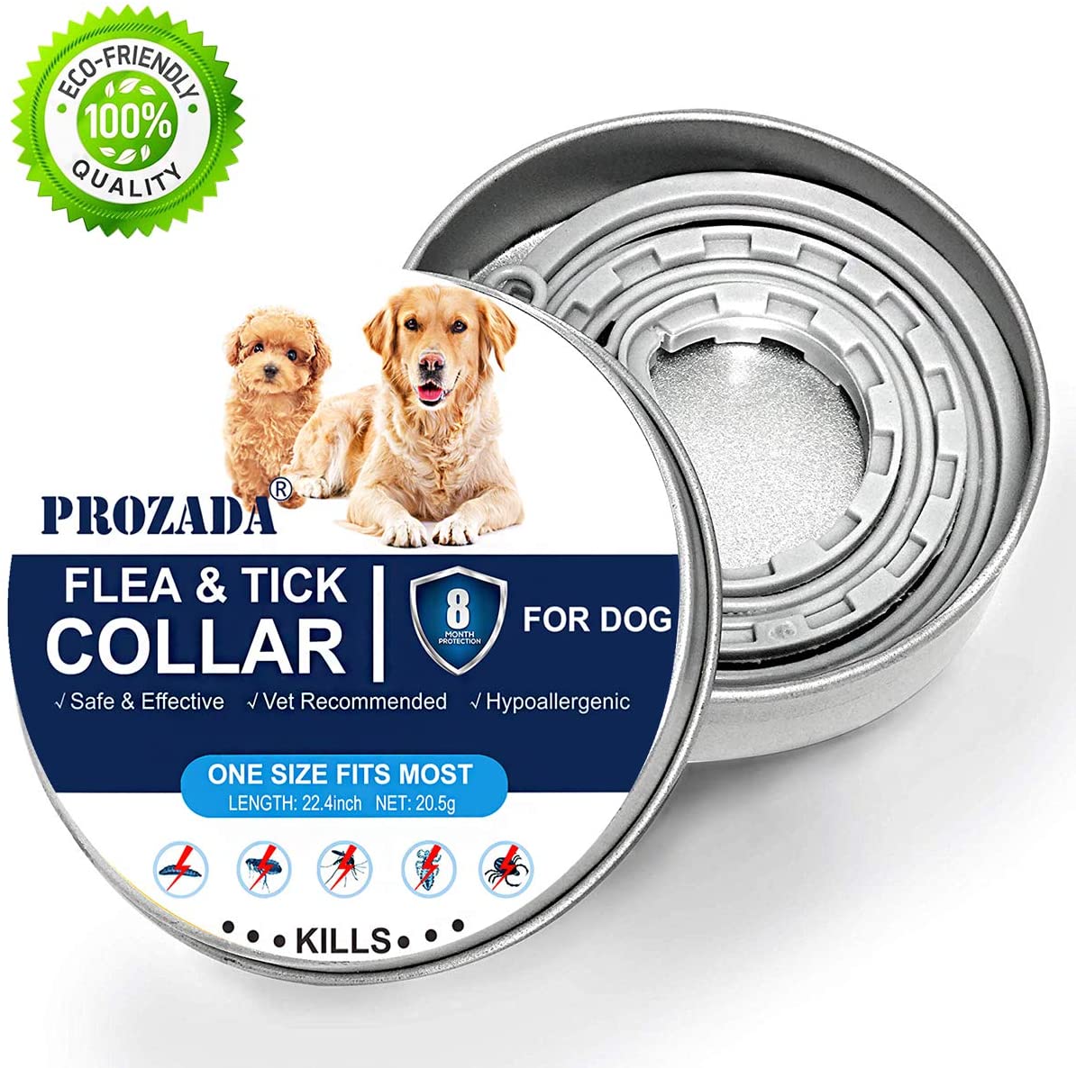  PROZADA [Nueva Fórmula] Collares Antiparasitario para Perros Impermeable, Garrapatas y Mosquitos, Tamaño Ajustable e Impermeable para Mascota Pequeño Mediano Grandes(57cm) 