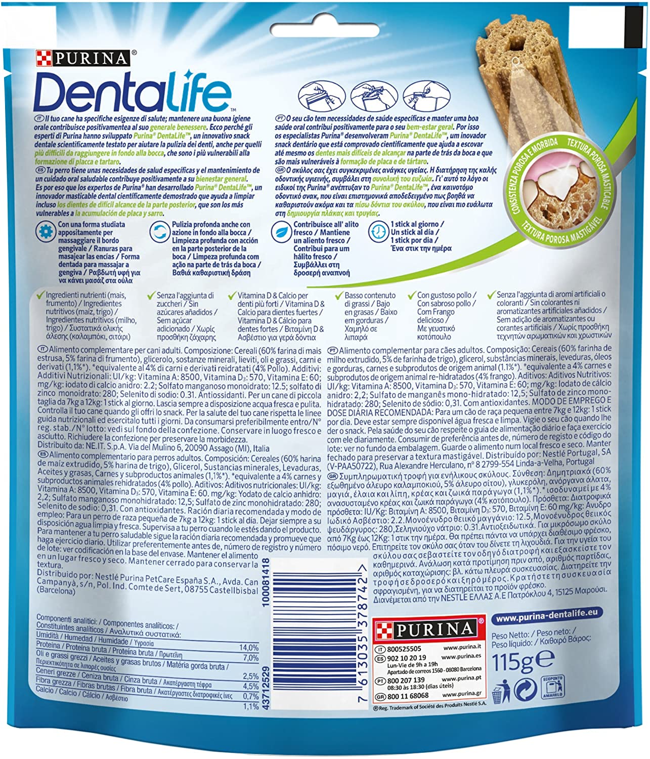  Purina Dentalife golosina dental para Perro Pequeño, 5 paquetes de 7 sticks, 5x115g 