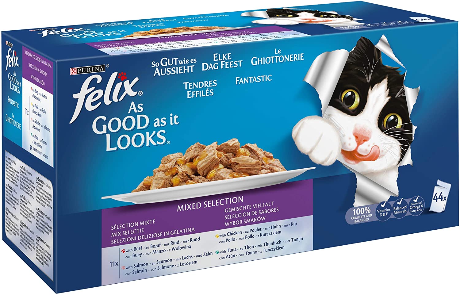  Purina Felix Fantastic comida para gato surtido variado Pack 44 x 100 g 