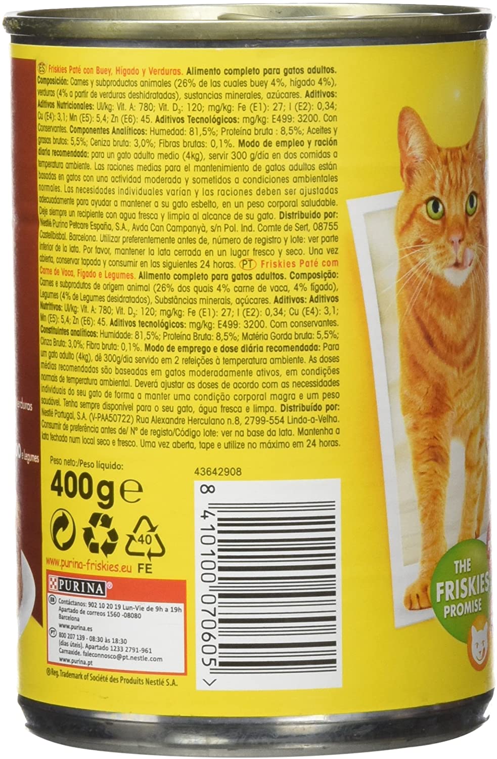  Purina Friskies Paté Pienso para Gato Adulto Buey y Higado 24 x 400 g 