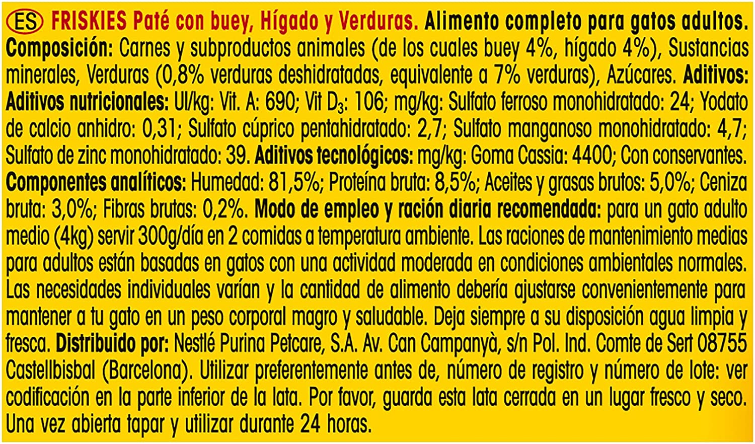  Purina Friskies Paté Pienso para Gato Adulto Buey y Higado 24 x 400 g 