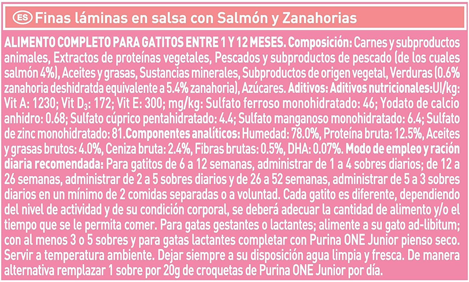  Purina ONE comida húmeda para gato, gatito, junior, gatos hasta 1 año filetes en salsa con salmón 12 x [4 x 85 g] 