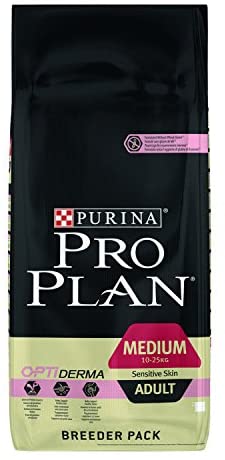  Purina Pro Plan Comida Seco para Perro Adulto Mediano con Piel Sensible con Optiderma, Sabor Salmón - 18 Kg 