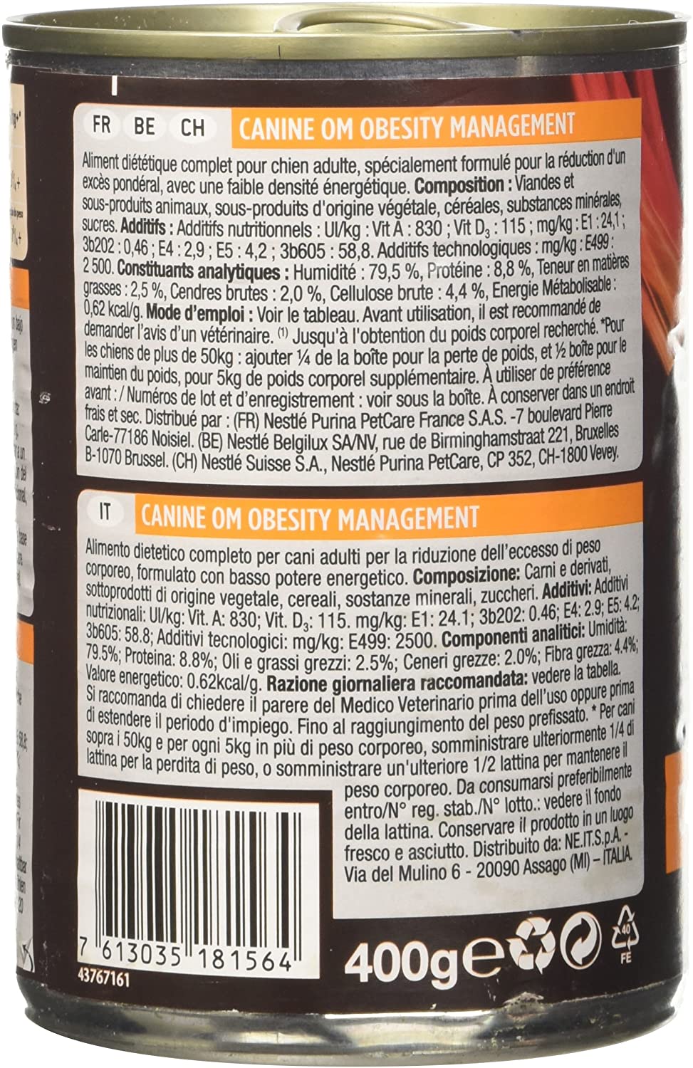  Purina Pro Plan Vet Canine Om Obesity Management Mousse Lata 400Gr 400 g 