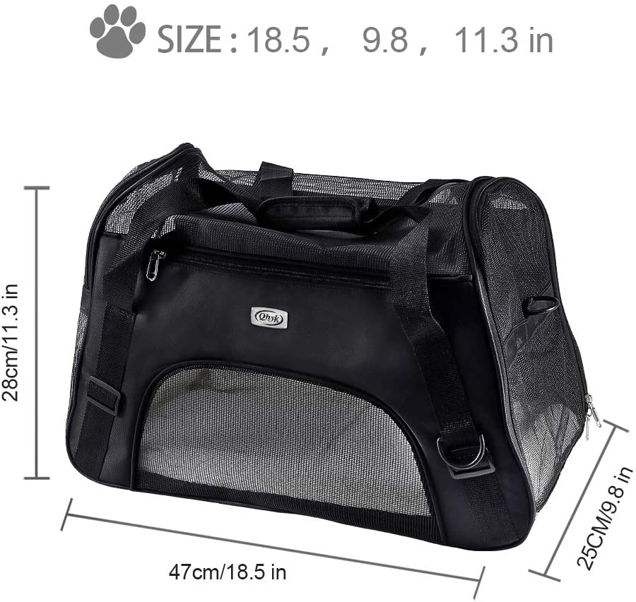  QHYK Transportín Bolsa de Transporte para Perros y Gatos, Plegable Bolsa de Transporte Transpirable para Mascotas, Colchón Suave y Peines para Mascotas, Portador Tela Oxford Negro 