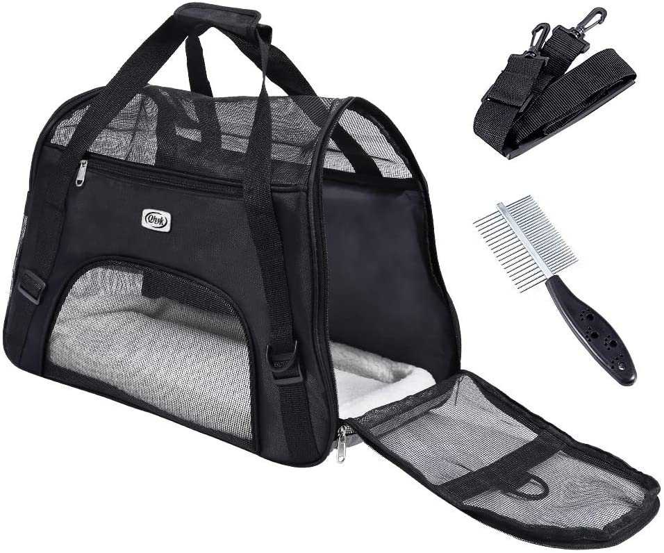  QHYK Transportín Bolsa de Transporte para Perros y Gatos, Plegable Bolsa de Transporte Transpirable para Mascotas, Colchón Suave y Peines para Mascotas, Portador Tela Oxford Negro 