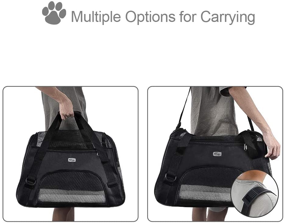  QHYK Transportín Bolsa de Transporte para Perros y Gatos, Plegable Bolsa de Transporte Transpirable para Mascotas, Colchón Suave y Peines para Mascotas, Portador Tela Oxford Negro 