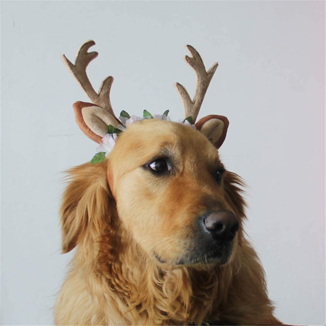  QMYS - Diadema de Cornamenta de Alce para Mascotas, Disfraz de Perro o Gato, Accesorios para el Pelo, Bufanda de Punto de Vamei, Cuernos de Reno para Disfraz de Gato, Ropa de Vestir de Navidad 