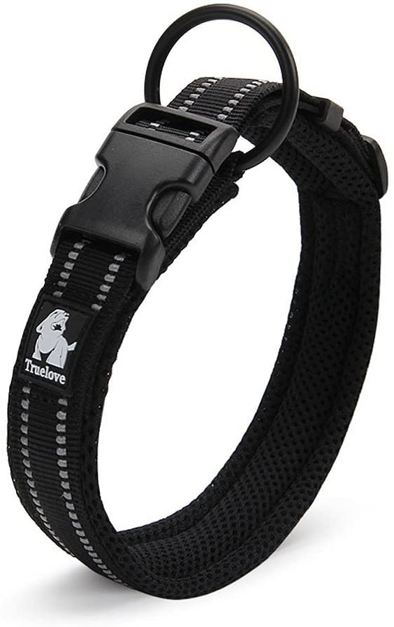  Rantow Cuello de perro fuerte transpirable Collar de perro de seguridad ajustable cómodo para perros pequeños / medianos / grandes (Negro) (XL 50-55cm) 