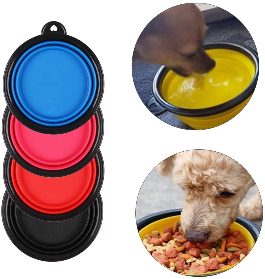  RCruning-EU 4PCS Bebedero Plegable para Perro Gato Mascota Portatil de Silicona Viajes Comedero para Perro Bowl 