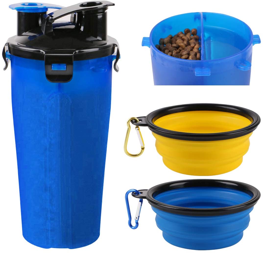  RCruning-EU Botella de Agua para Perros Portatil Envase de Comida para Perros Un Conjunto de 2 Plegable Tazones para Perros Gatos Mascotas Adecuado para al Aire Libre, Caminar, Viajar 