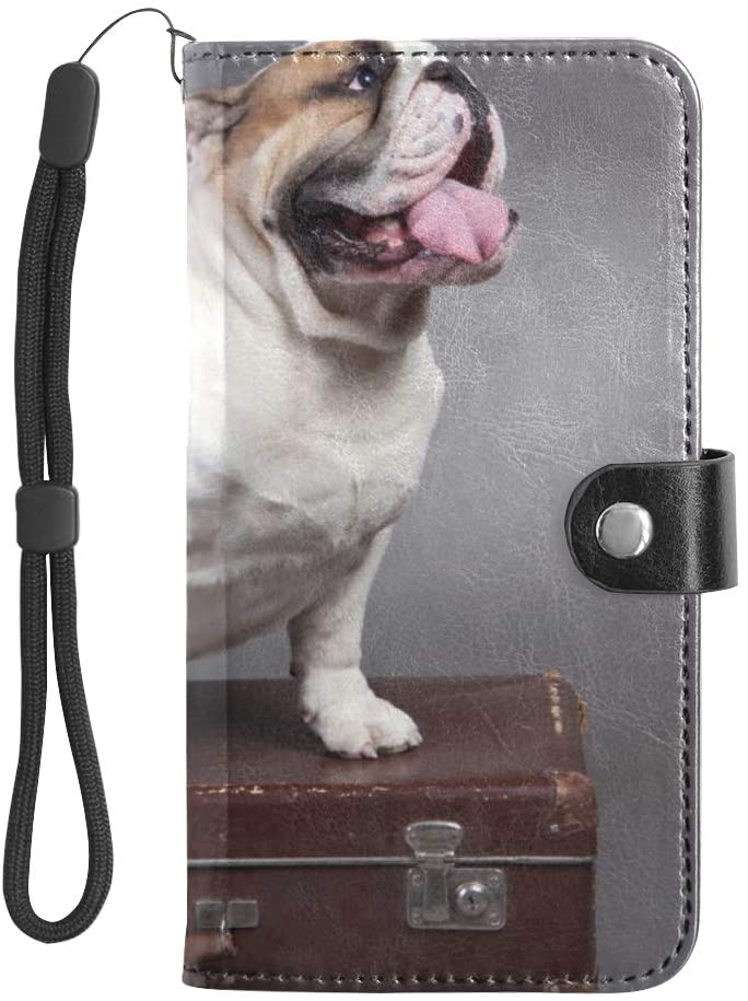  Rtosd Flip Cover Case Happy Suitcase Dog Puppy Funda para teléfono Celular Flip Wallet con Ranuras para Tarjetas Correa para la muñeca PU Cartera de Cuero para teléfono móvil Grande 