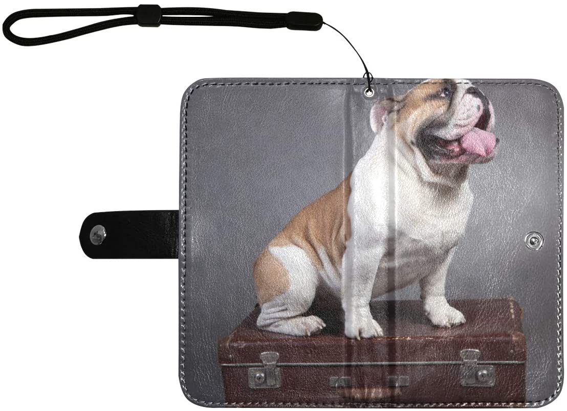  Rtosd Flip Cover Case Happy Suitcase Dog Puppy Funda para teléfono Celular Flip Wallet con Ranuras para Tarjetas Correa para la muñeca PU Cartera de Cuero para teléfono móvil Grande 