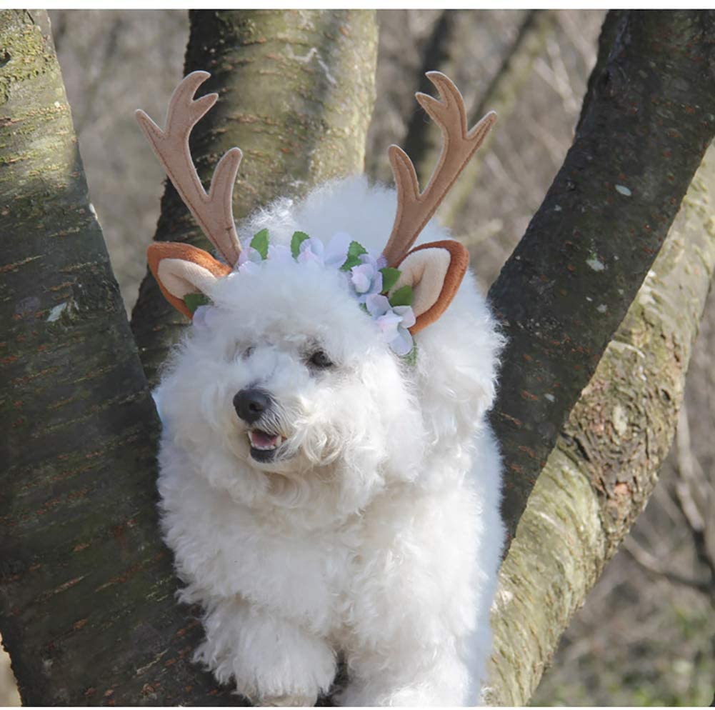  Runfon Bandeaux Cuerno de Ciervo de Mascotas – Diadema Reno Disfraz Sombreros Disfraz Cosplay Navidad Perro Gato 