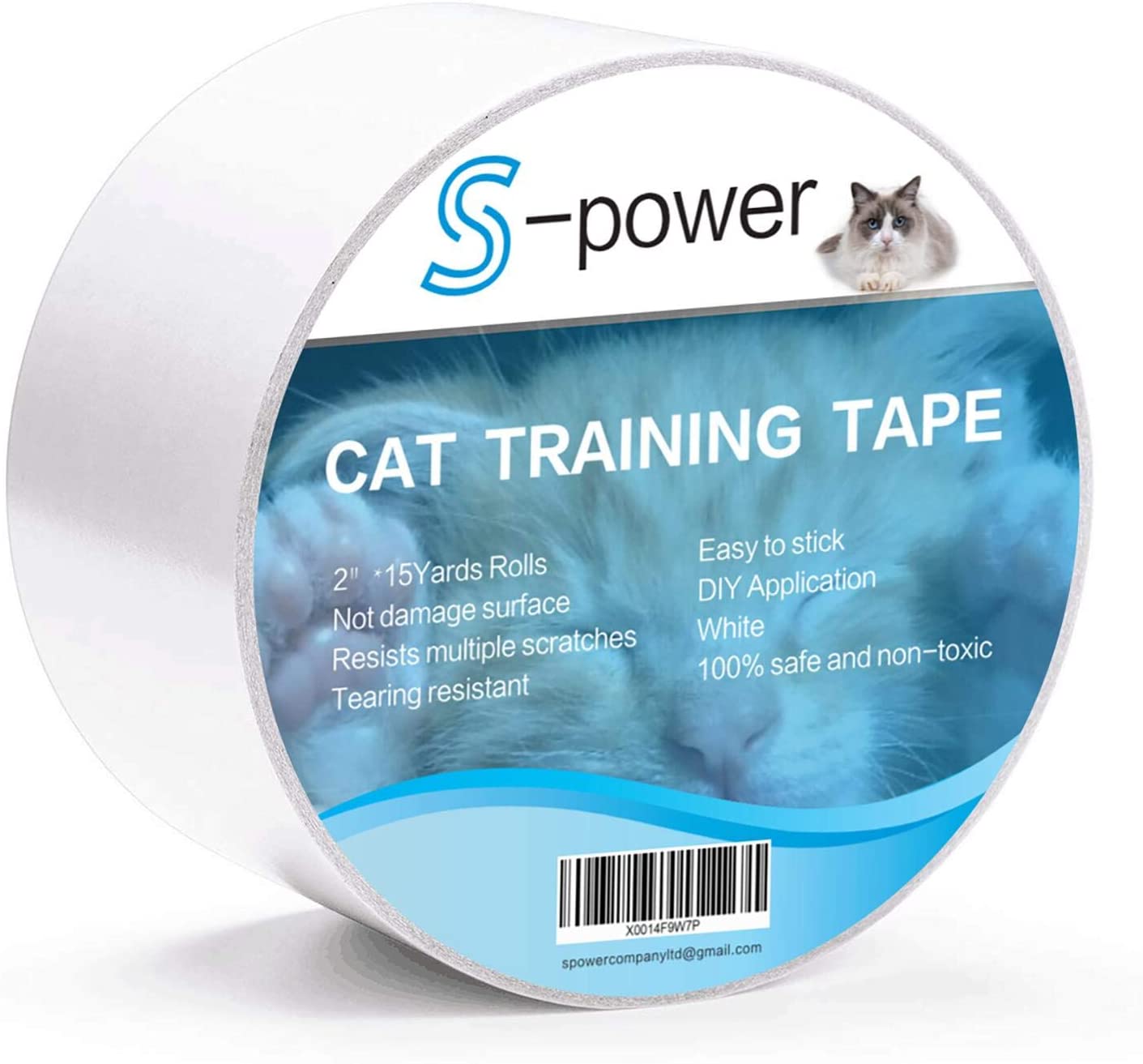  S-Power Cinta Adhesiva de Doble Cara para Entrenamiento de Gatos, fácil de Limpiar, Cinta Adhesiva de Doble Cara para Puerta, sofá, Muebles y Protector de arañazos de Piel, 2.5 Pulgadas x 15 Yardas 