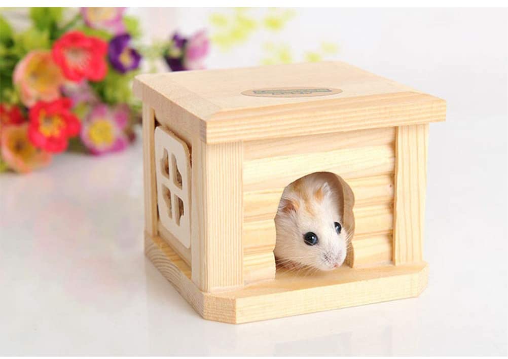  Sahgsa Casa de hámster de Madera Natural Nido de hámster de Techo Plano para Conejo hurón Hamster Conejillo de Indias 