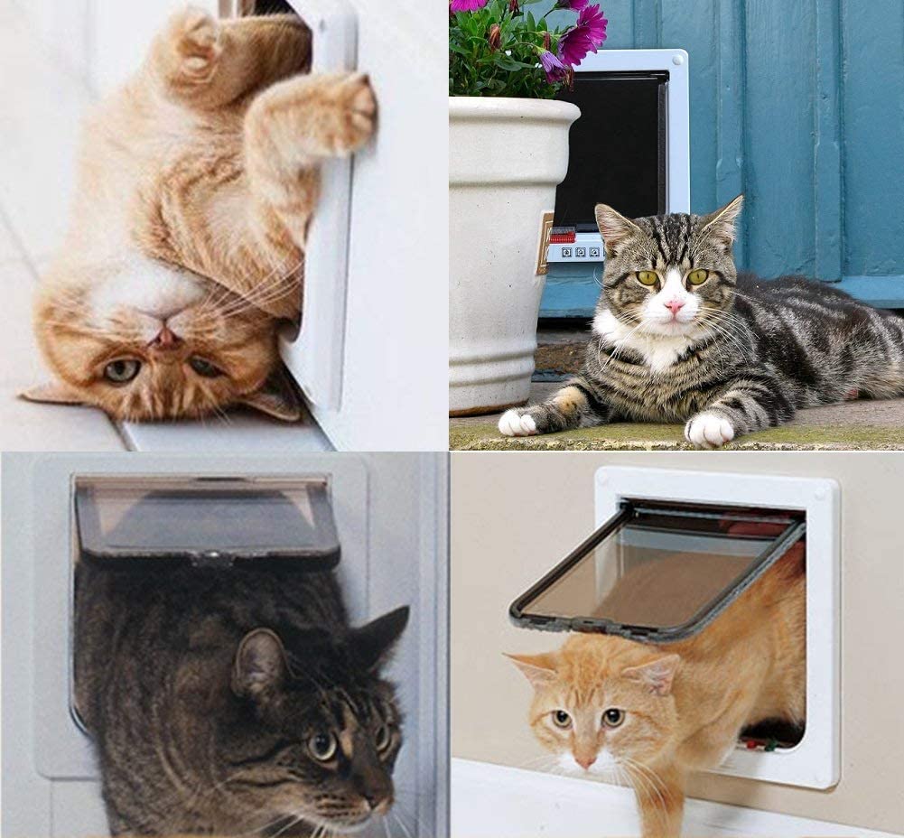  Sailnovo Puerta para Gato con Cierre magnético de 4 vías, Puerta para Mascotas para Gatos y Perros pequeños, Puerta para Gatos con túnel (Blanco, L) 