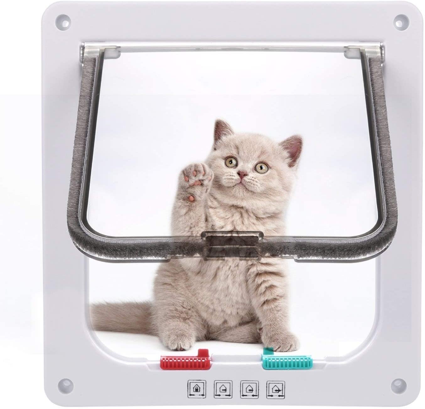  Sailnovo Puerta para Gato con Cierre magnético de 4 vías, Puerta para Mascotas para Gatos y Perros pequeños, Puerta para Gatos con túnel (Blanco, L) 