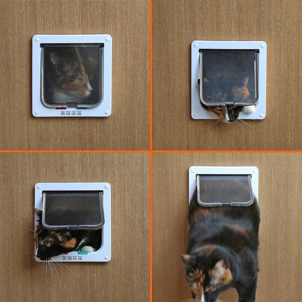  Sailnovo Puerta para Gato con Cierre magnético de 4 vías, Puerta para Mascotas para Gatos y Perros pequeños, Puerta para Gatos con túnel (Blanco, L) 