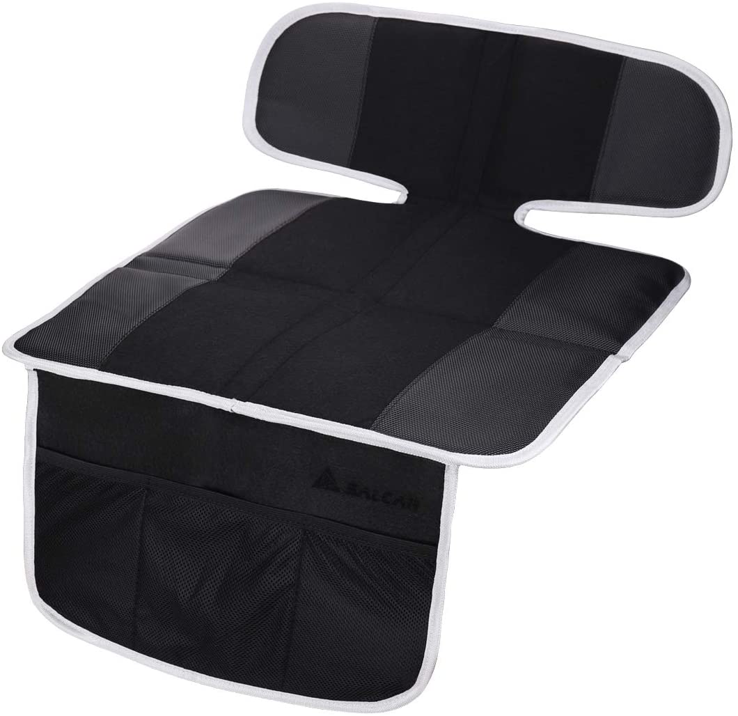  Salcar Protector de asiento de coche para bebe Antideslizante, Protección para niño y asientos de coche, Protector para asiento trasero para bebés y niños pequeños con función de almacenamiento, Negro 