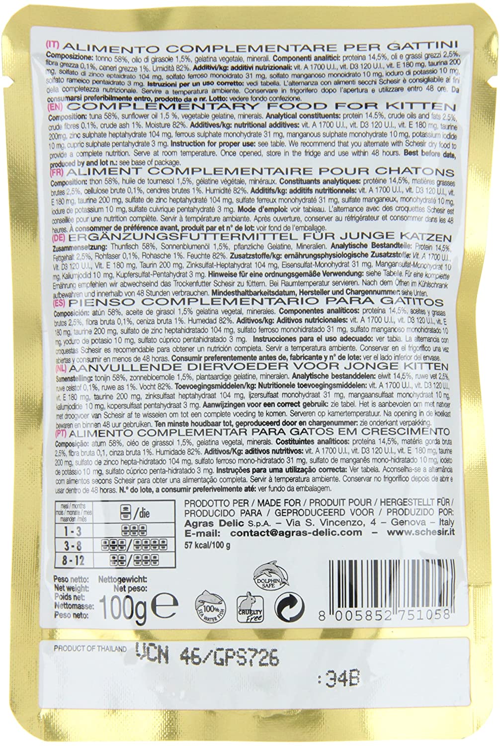  Schesir Comida Húmeda para Gato Atún con Lubina - Paquete de 20 x 100 gr - Total: 2000 gr 