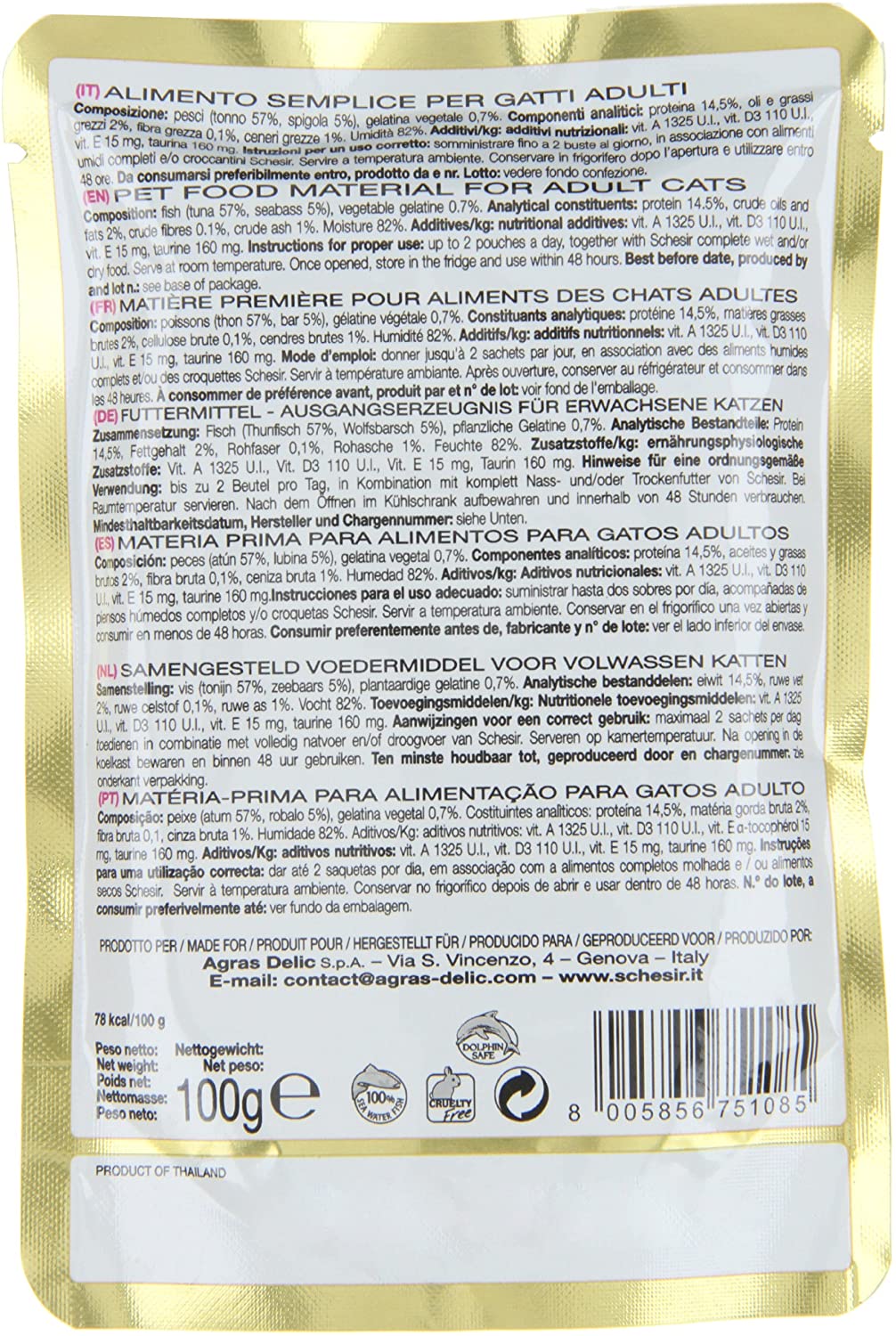  Schesir Comida Húmeda para Gato Atún con Lubina - Paquete de 20 x 100 gr - Total: 2000 gr 