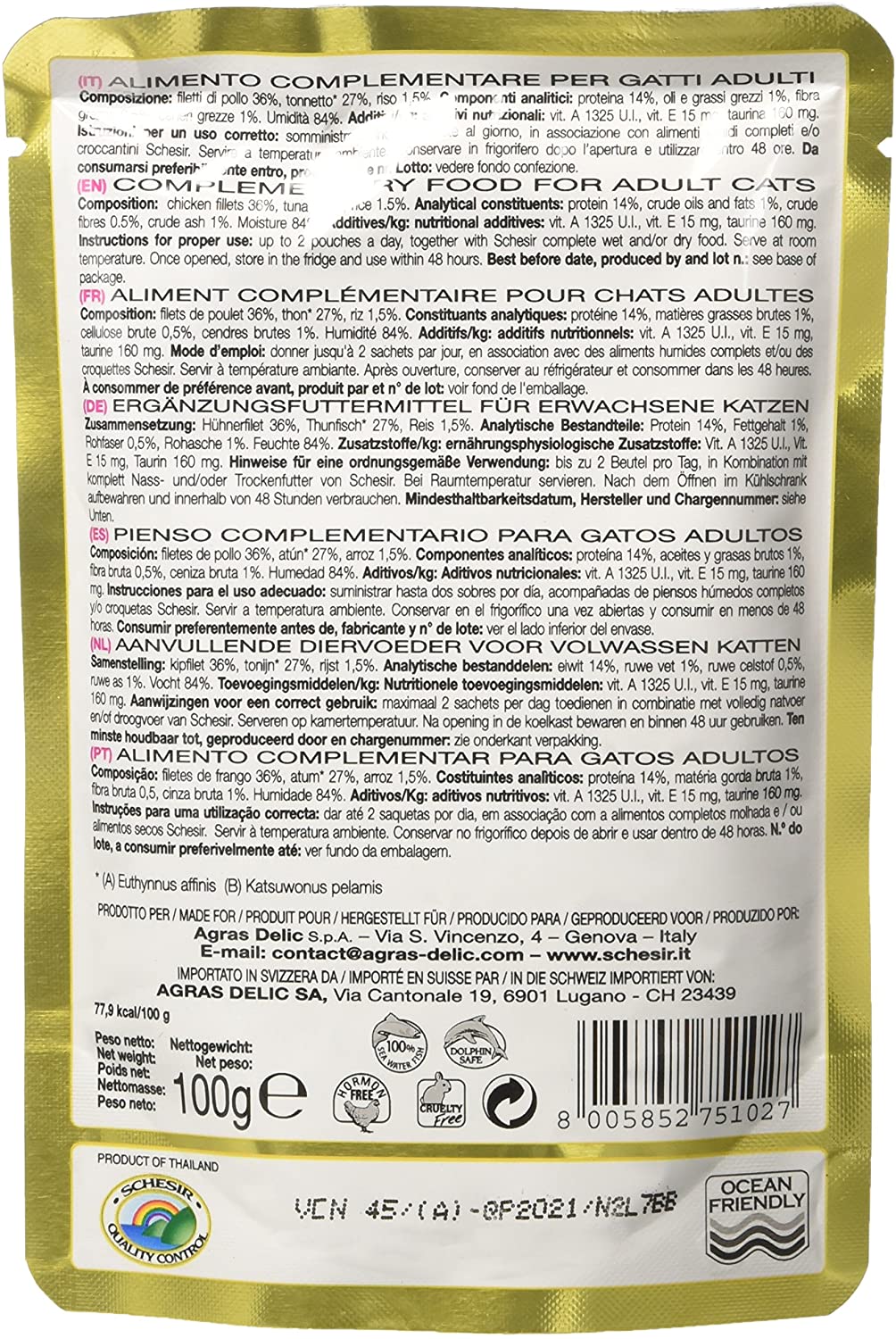  Schesir Gato Sobres 100 gr Atún con Pollo 