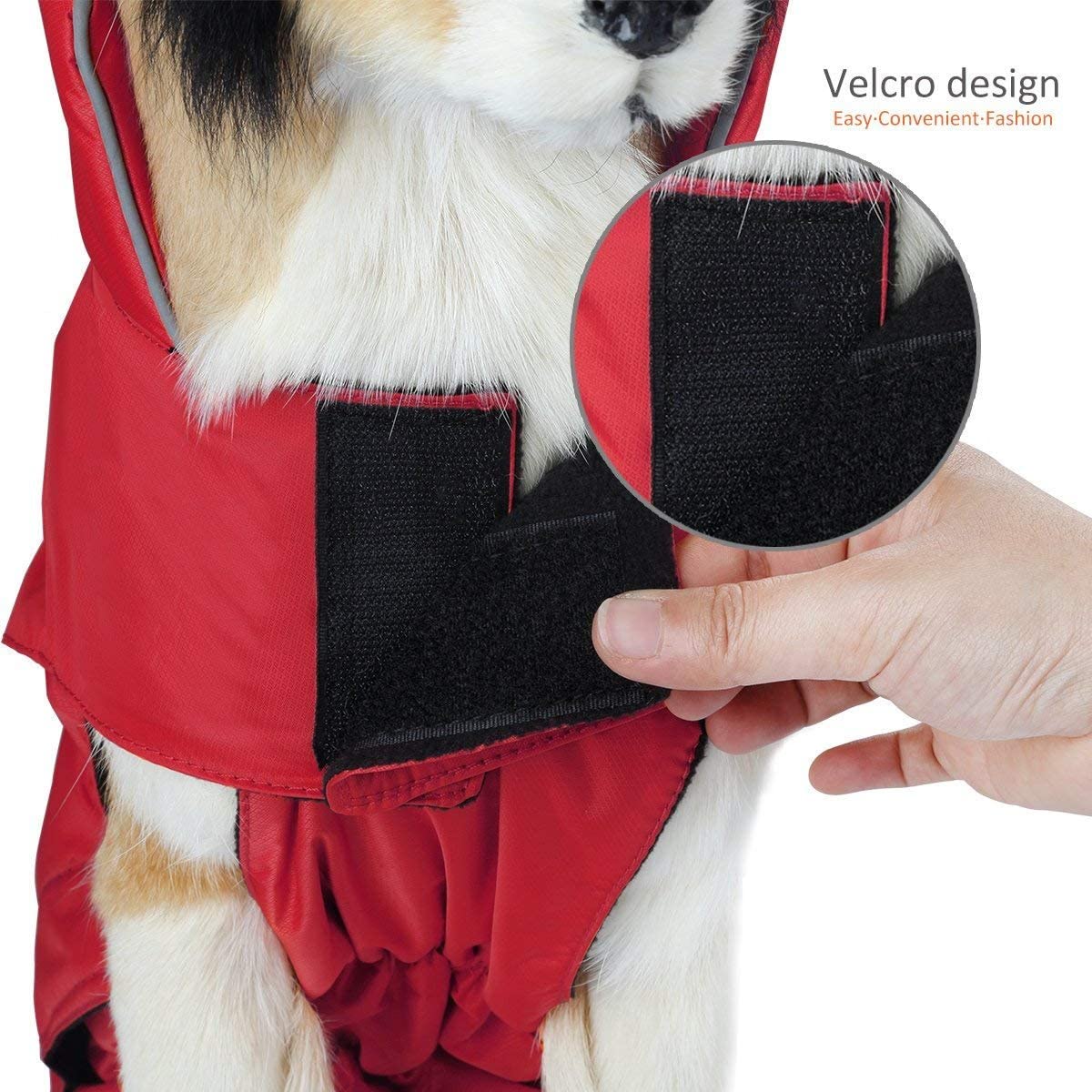  SelfLove Capa de Mascotas, 100% Chaquete Impermeable con Forro Nylon Capa del Perro Fácil Encendido y Apagado XL Rojo 