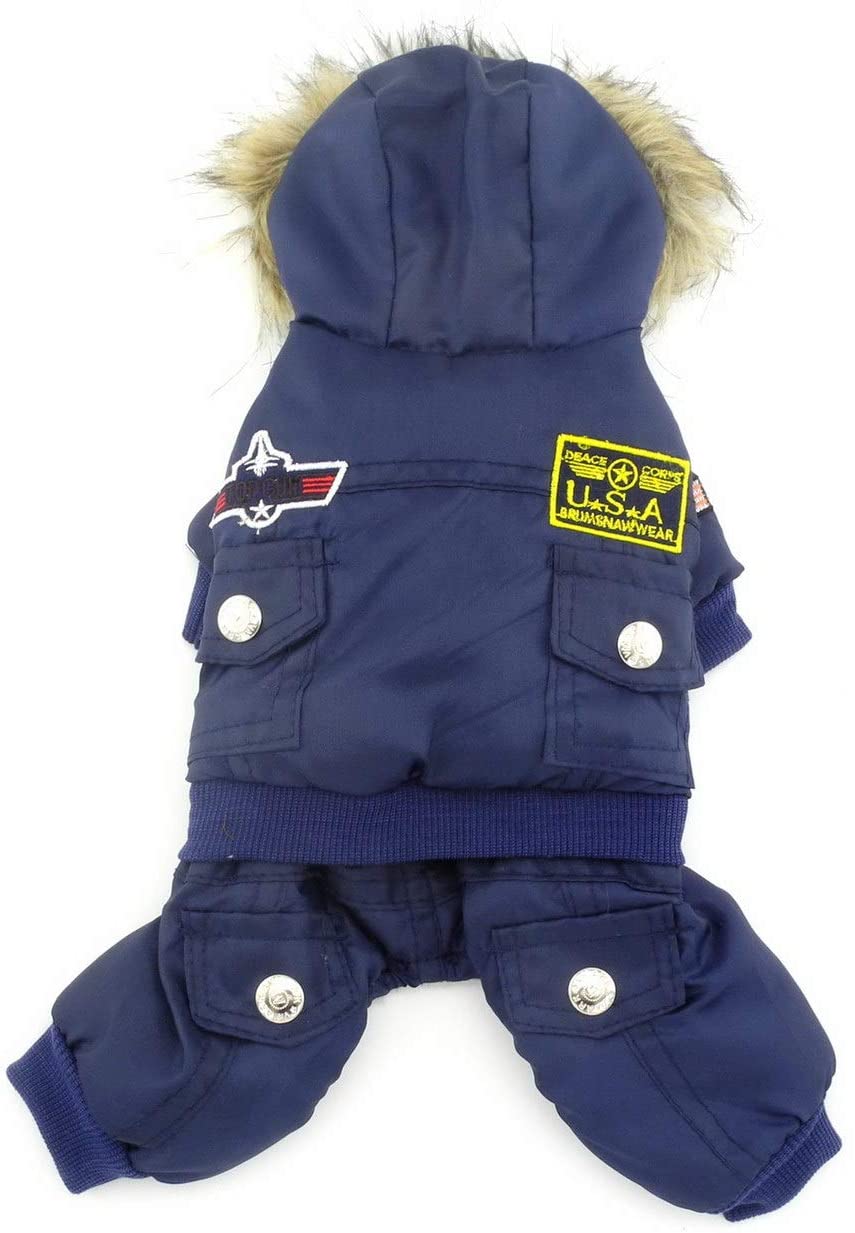  SELMAI Pegasus Pequeño Perro Ropa para niñas niños Aviador Abrigo de Invierno Forro Polar Mono de esquí para con Capucha Impermeable Azul L 