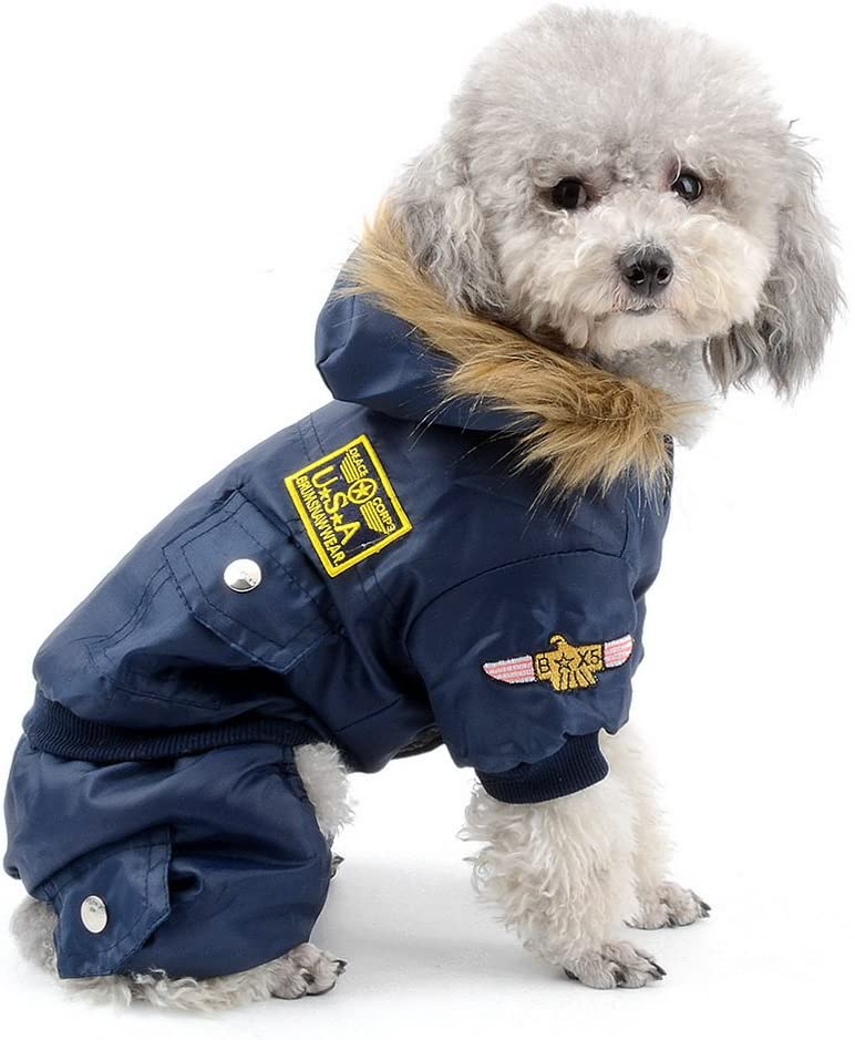  SELMAI Pegasus Pequeño Perro Ropa para niñas niños Aviador Abrigo de Invierno Forro Polar Mono de esquí para con Capucha Impermeable Azul L 