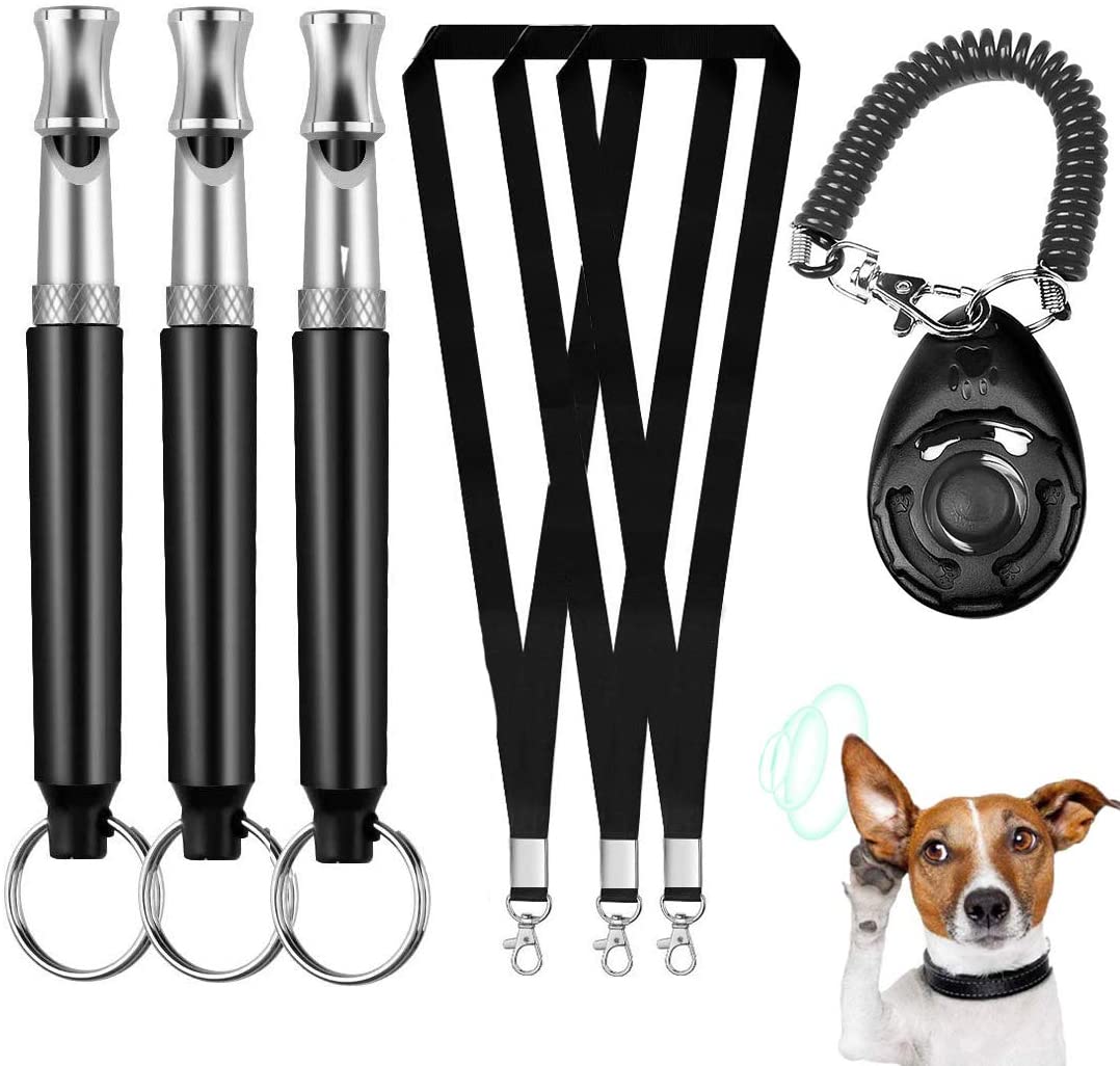  Silbato para Entrenamiento Perros, 3pcs Silbato Perros con Acollador Ultrasonidos y Clicker de Entrenamiento de Perro, Ajustable Silbato Sonido Ultrasónico 