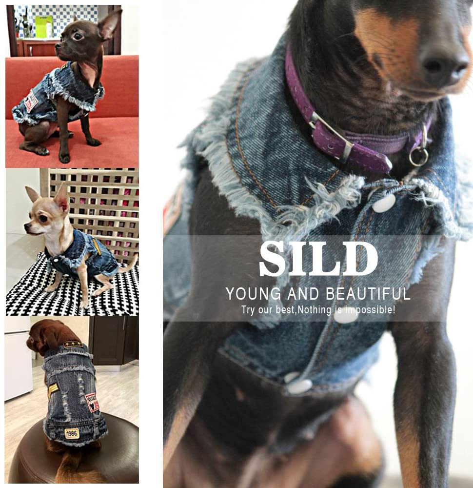  SILD - Chaqueta Vaquera con Capucha para Perros medianos y pequeños, diseño Vintage Desgastado, Color Azul (M) 