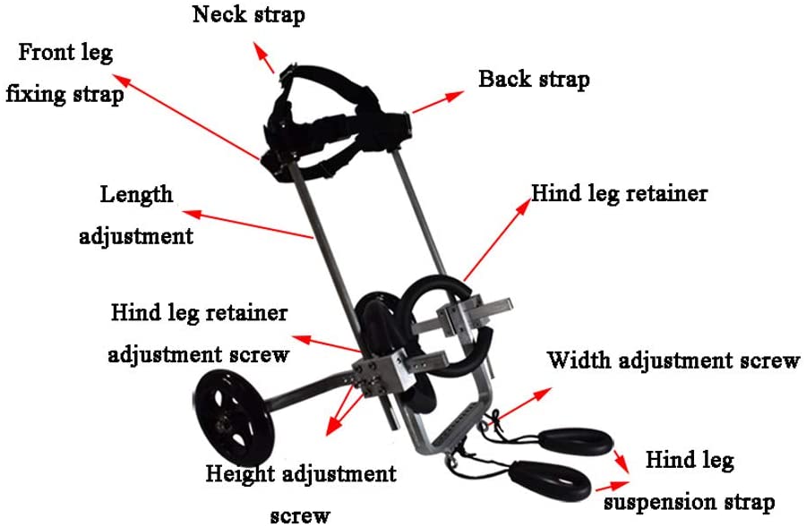  Silla de ruedas para mascotas, silla de ruedas para perros con patas traseras para perros con discapacidad, perros con discapacidad, rehabilitación de piernas traseras, peso 1-2 KG, aleación ligera de 