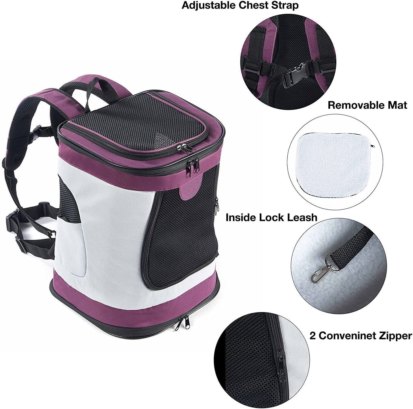  SISVIV Mochila Perro Capazo Transportín Perro Gatos Bolsa Mascotas para Aerolínea, Color Púrpura 