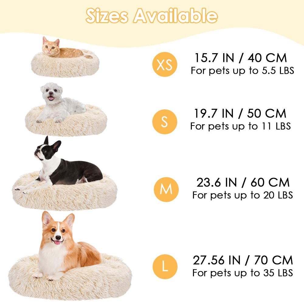  SlowTon Pet Calming Bed, Donut Cuddler Nest Cojín de Gato de Felpa Suave y cálido para Gatos con Esponja acogedora Fondo Antideslizante ， Lavable a máquina 15.7in / 19.7in / 23.6in (L (70CM), Caqui) 