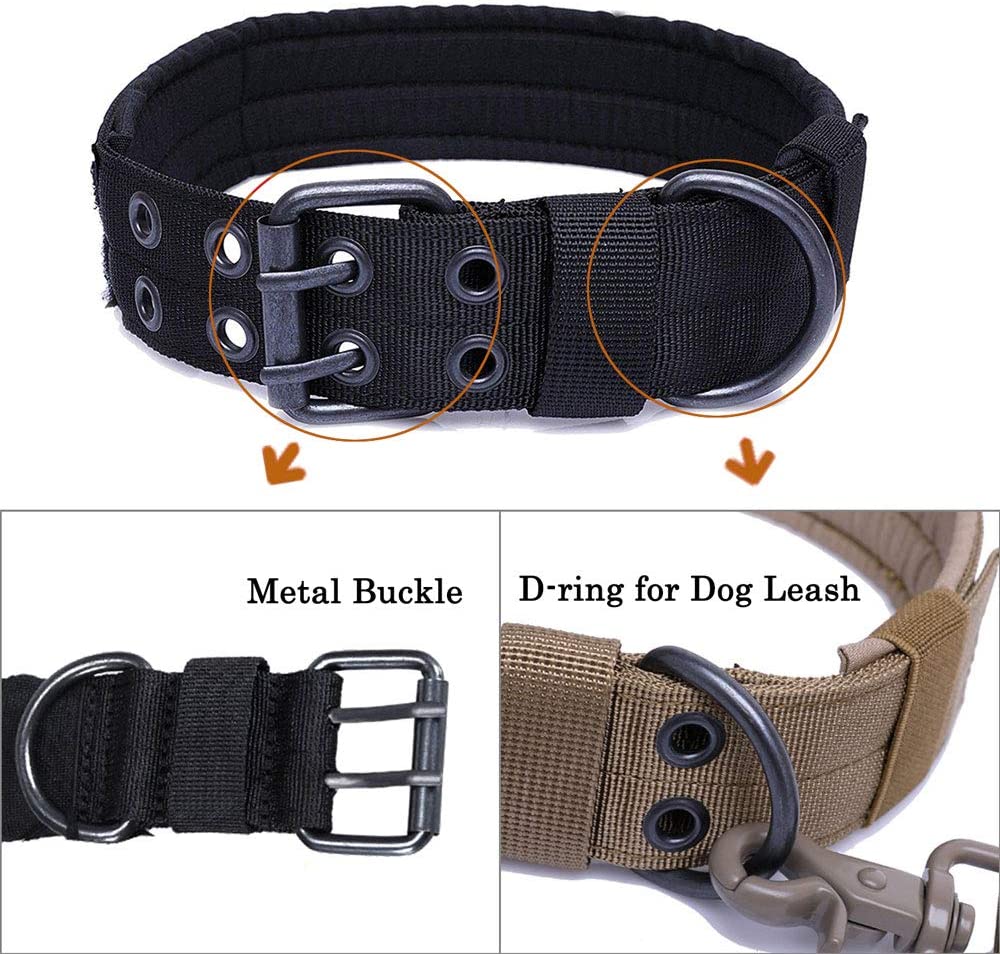  S.Lux - Collares tácticos para perros, nailon militar ajustable con hebilla de metal en D para entrenamiento de perros, colección de collares de martingala clásicos de color sólido 