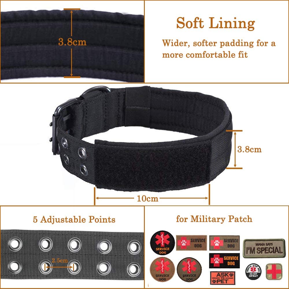  S.Lux - Collares tácticos para perros, nailon militar ajustable con hebilla de metal en D para entrenamiento de perros, colección de collares de martingala clásicos de color sólido 