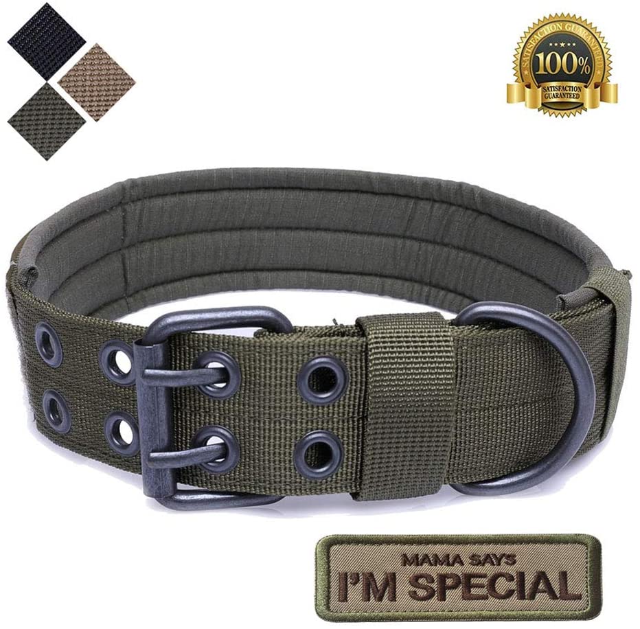  S.Lux - Collares tácticos para perros, nailon militar ajustable con hebilla de metal en D para entrenamiento de perros, colección de collares de martingala clásicos de color sólido 