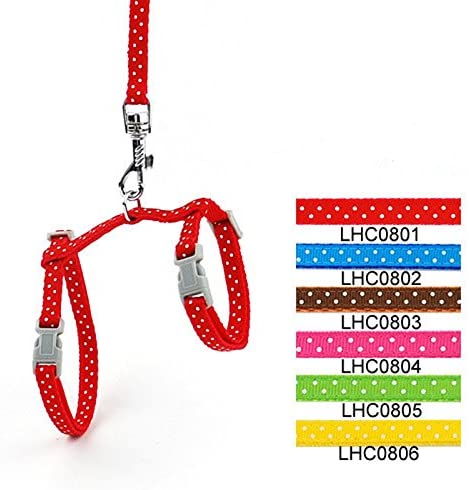  SMALLLEE_LUCKY_STORE Arnés Correa y Collar Ajustable de Lunares para Gato Correa de Paseo para Perro Pequeño Gatos y Conejos Rojo 