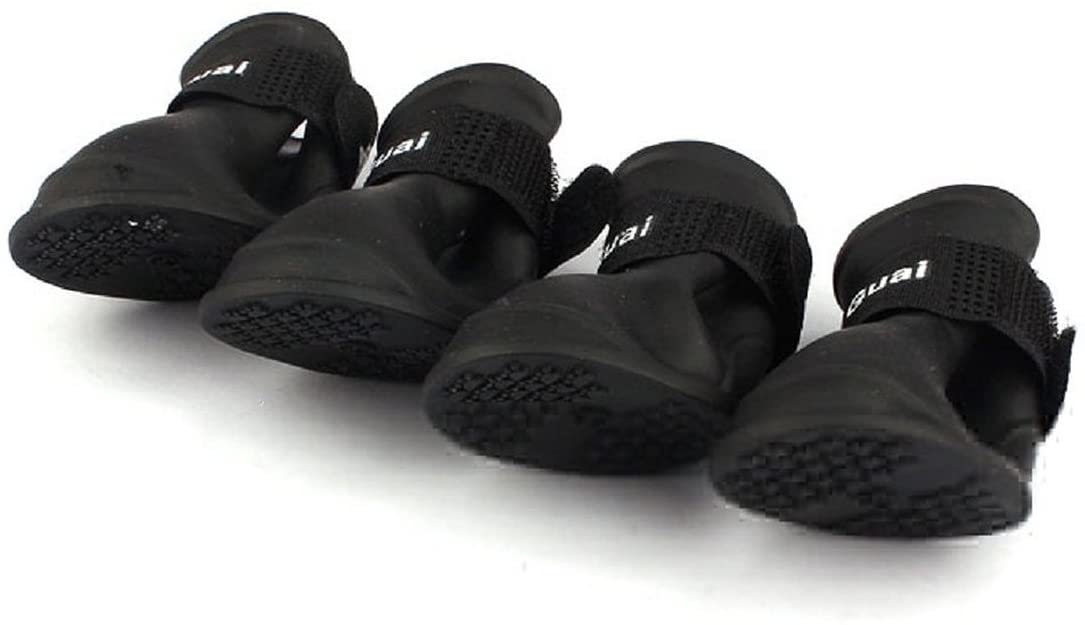  SODIAL 4pzs Zapatos botas impermeables de lluvia de perro Accesorios para perro de mascota Tamano medio (Negro, M) 