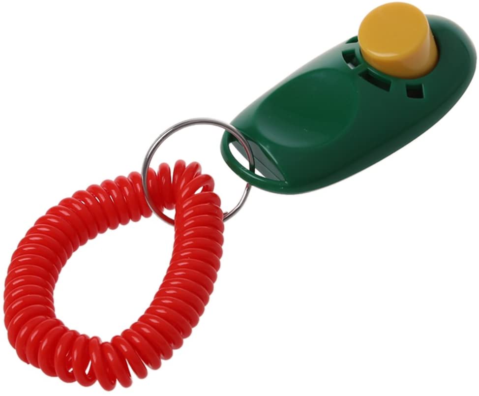  SODIAL(R) Perros de perrito del gato del animal domestico Haga clic Clicker Entrenamiento Entrenador Ensenanza Obediencia Correa para la muneca - Verde 