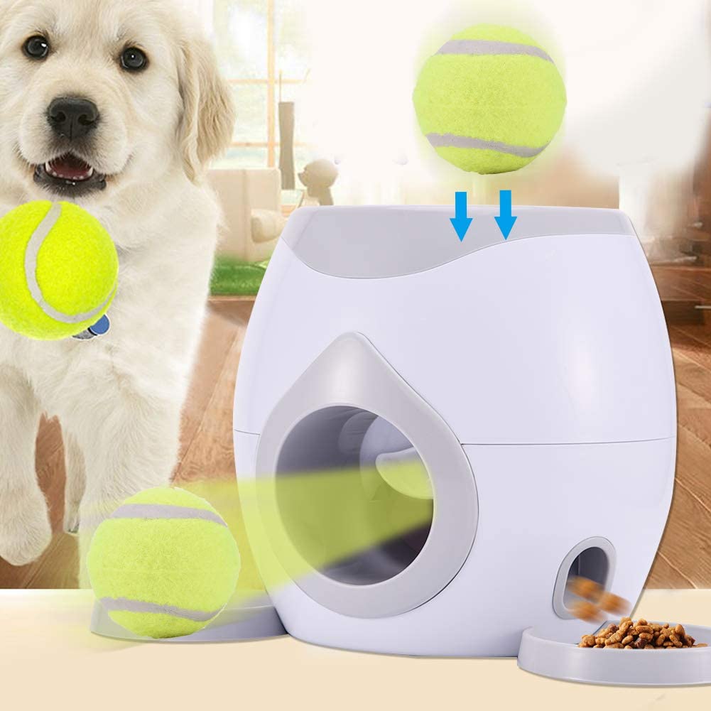  SPTIDY 2 En 1 Pelota para Mascotas Catapulta Lanzador Tenis Máquina para Recompensas De Comida para Perros Alimentadores Automáticos para Mascotas Divertidos Juguetes Interactivos para Perros,White 