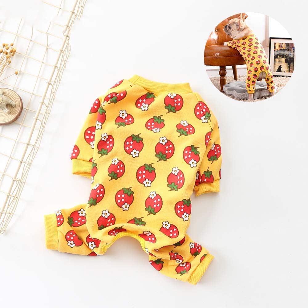  STKJ Pijama De Perro Pequeño, Mono De Cachorro, Traje De Mono Lindo Y Cálido, Ropa para Mascotas, Pijama De Algodón, Mamelucos, Ropa De Cuatro Piernas,Amarillo,L 