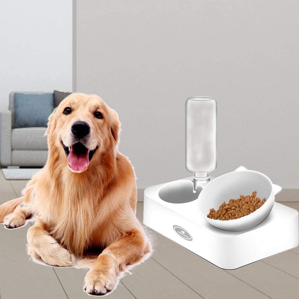  Sunflowerany Conjunto de alimentador de Agua y Alimentos para Mascotas, Bebedero automático para Mascotas, alimentador antivuelco para Perros, Suministros de Mascotas, Blanco （S, L） 